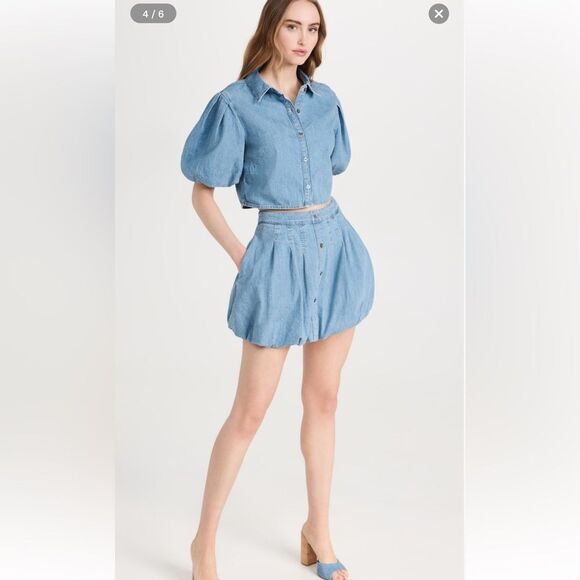 NWT Jonathan Simkhai Standard Denim Bubble Hem Mini Skirt Large Vatia - Picture 10 of 10